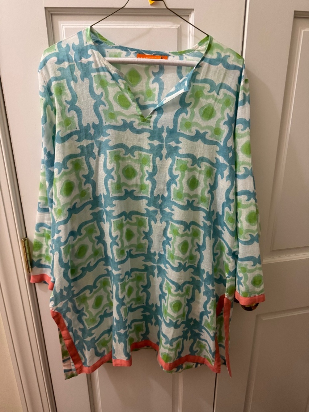 Oliphant cotton green and blue geometric size L excellent condition